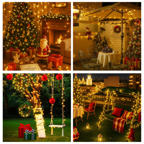SINGCHUNGTE indoor-outdoor lights add warmth to trees, patios, and porches.
