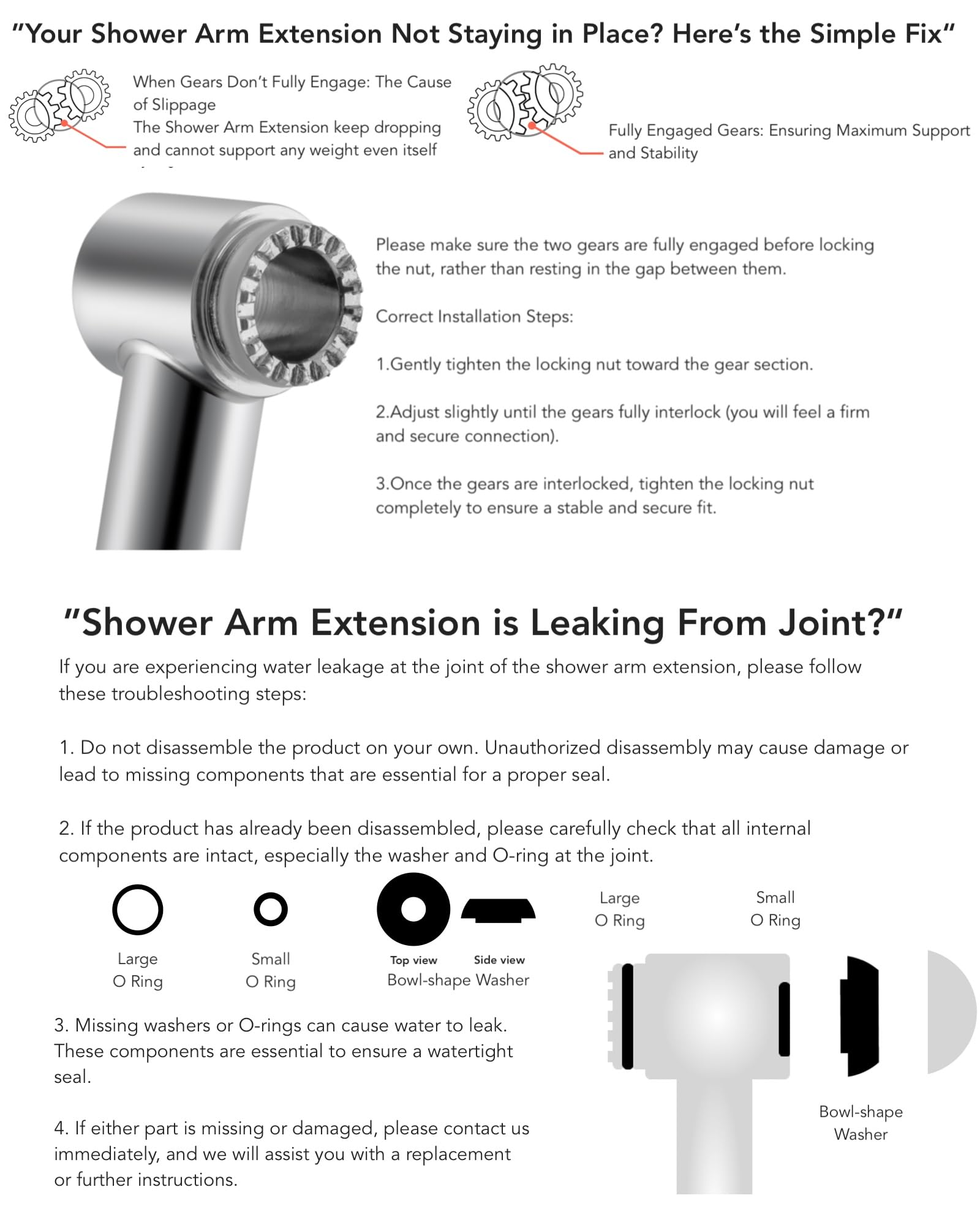 Singing Rain locking nut with hex key ensures stable setup.
