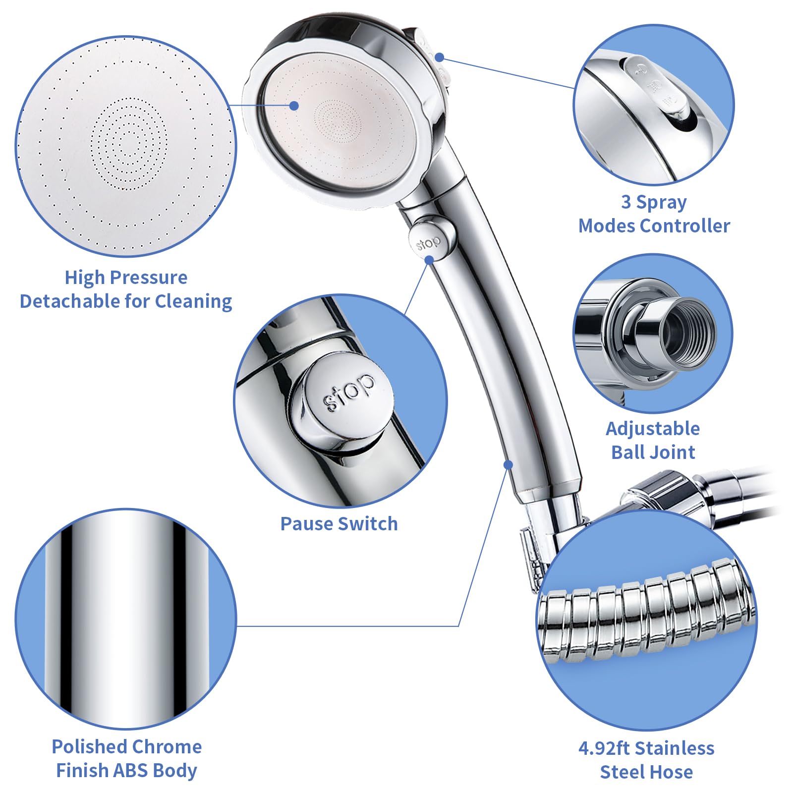 SINGSUO detachable shower head with hose for flexible bathing in bath or RV.