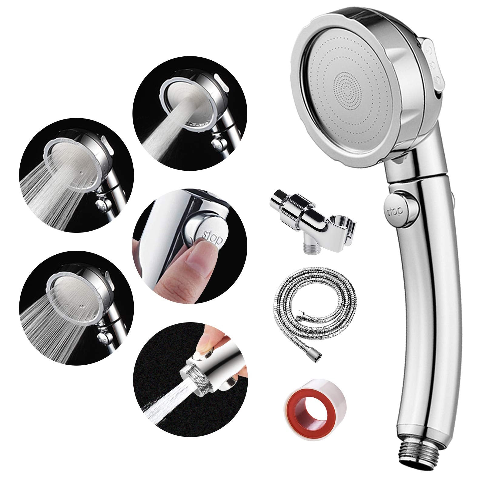 SINGSUO high pressure handheld shower head with on/off switch for precise water control.