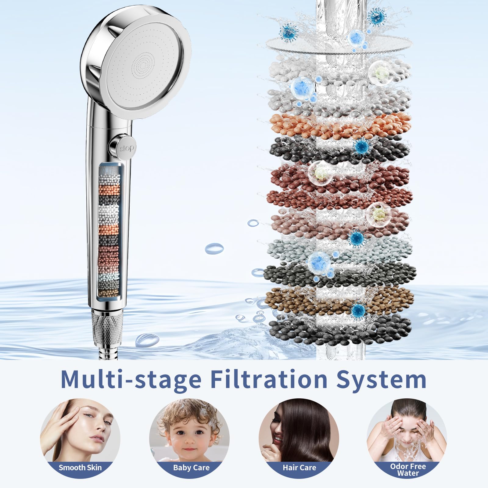 SINGSUO three-mode handheld showerhead with pause button offers customizable shower experiences.