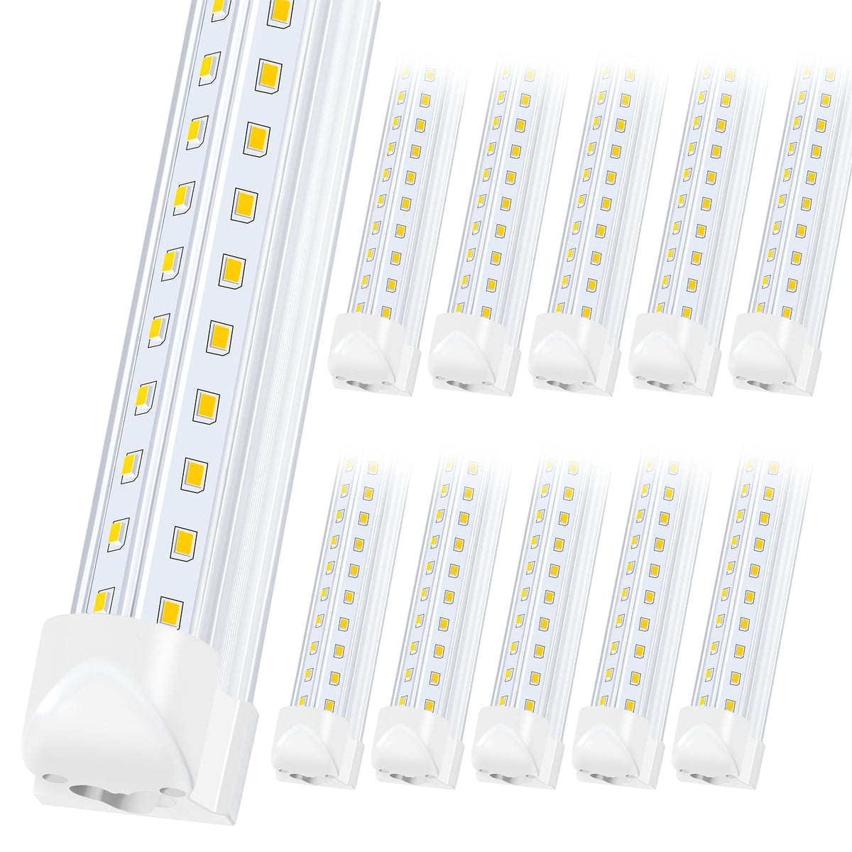 Singteam 10Pack 8Ft LED Shop Light front view showing bright, efficient garage lighting