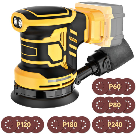 SINGTIP 5-Inch random orbital sander front view shows compact cordless handling for tight spaces.