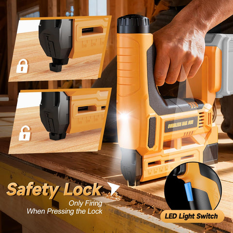 SINGTIP depth adjustment controls for precise nail placement in wood