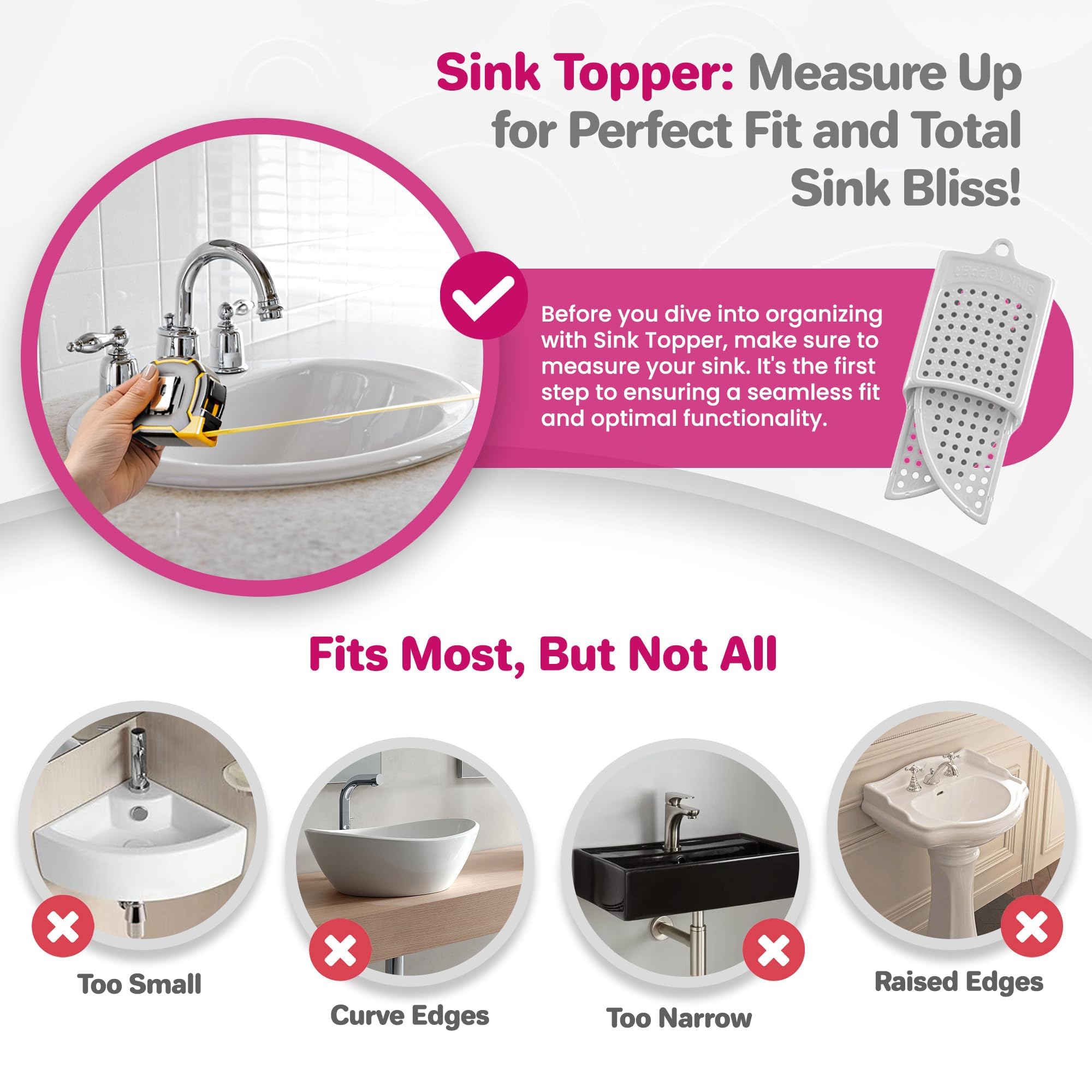 Sink Topper 7-lb support standard pearl holds lightweight items.