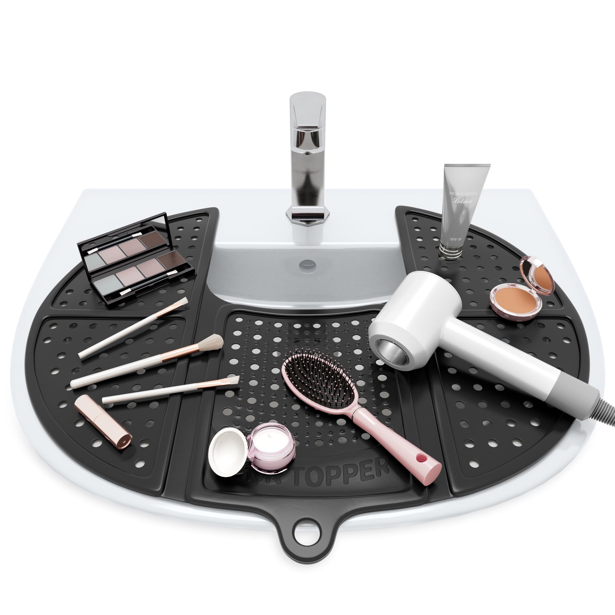 Sink Topper heat-resistant silicone mat protects bathroom surfaces during styling