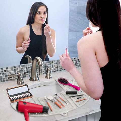 Sink Topper decluttered counter with organized beauty tools.