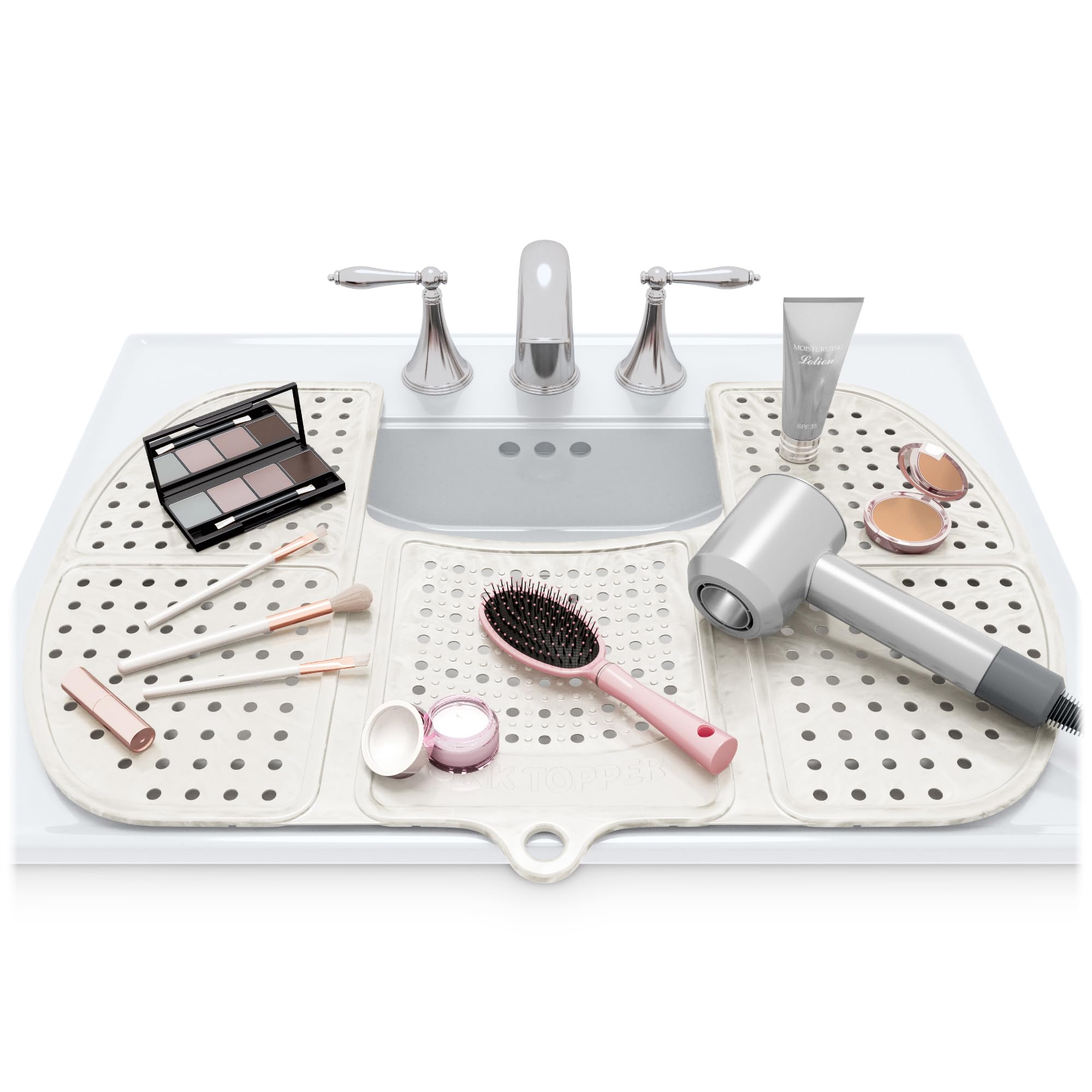 Sink Topper foldable silicone mat over sink adds instant prep space.