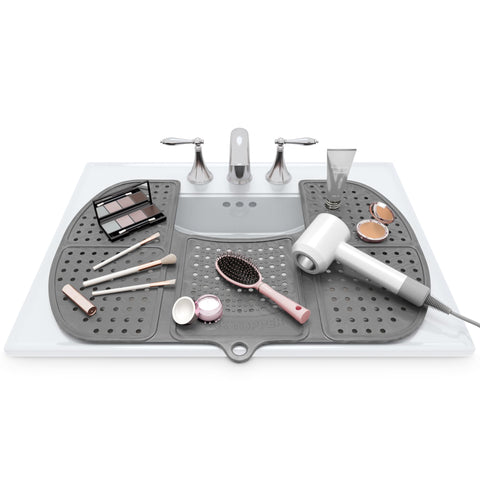 Sink Topper foldable silicone mat over sink adds space and protection.