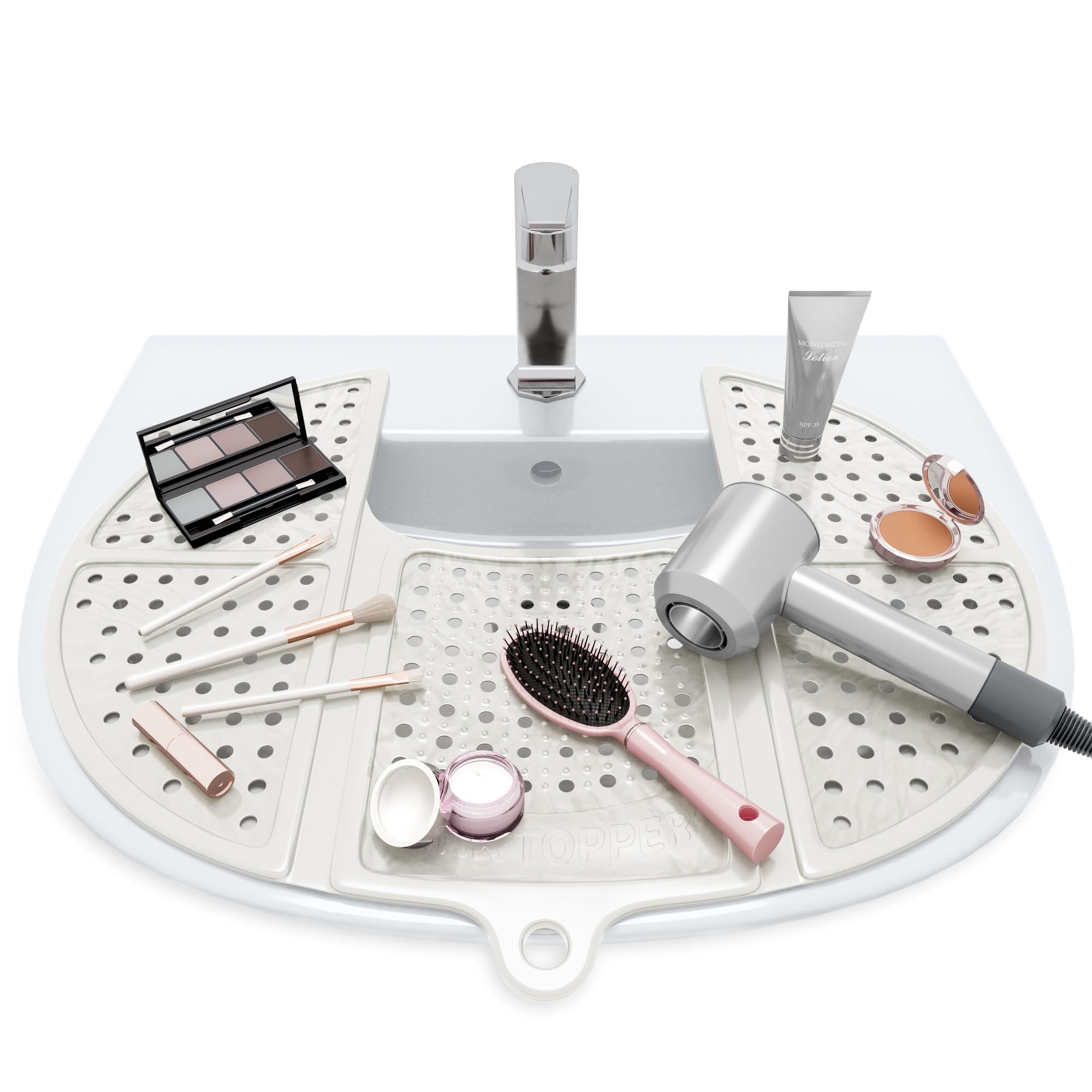 Sink Topper foldable silicone mat standard pearl on sink adds storage.