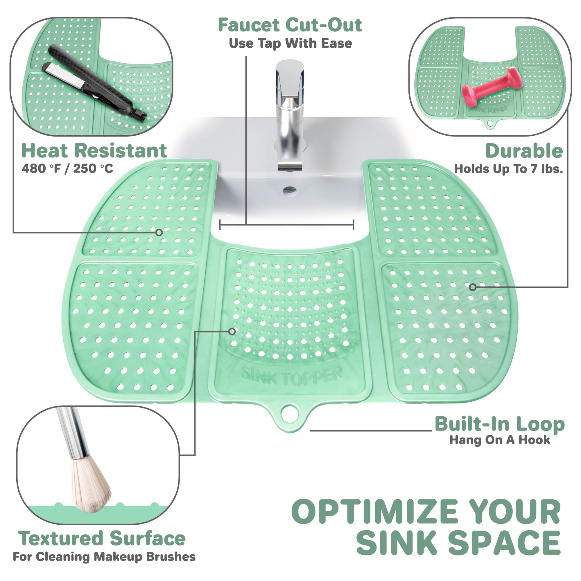Sink Topper hot tools mat protects surfaces during curling and straightening