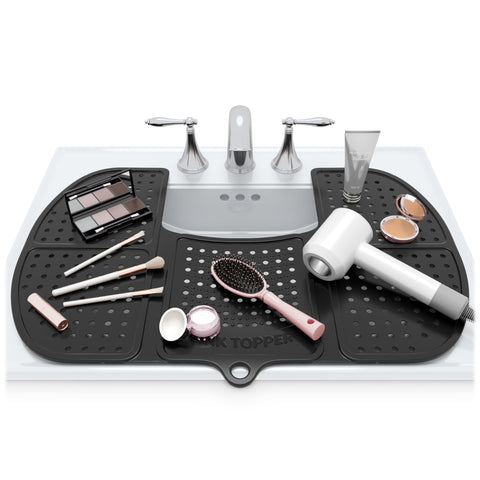 Sink Topper large black heat-resistant mat over sink protects surfaces and adds workspace.