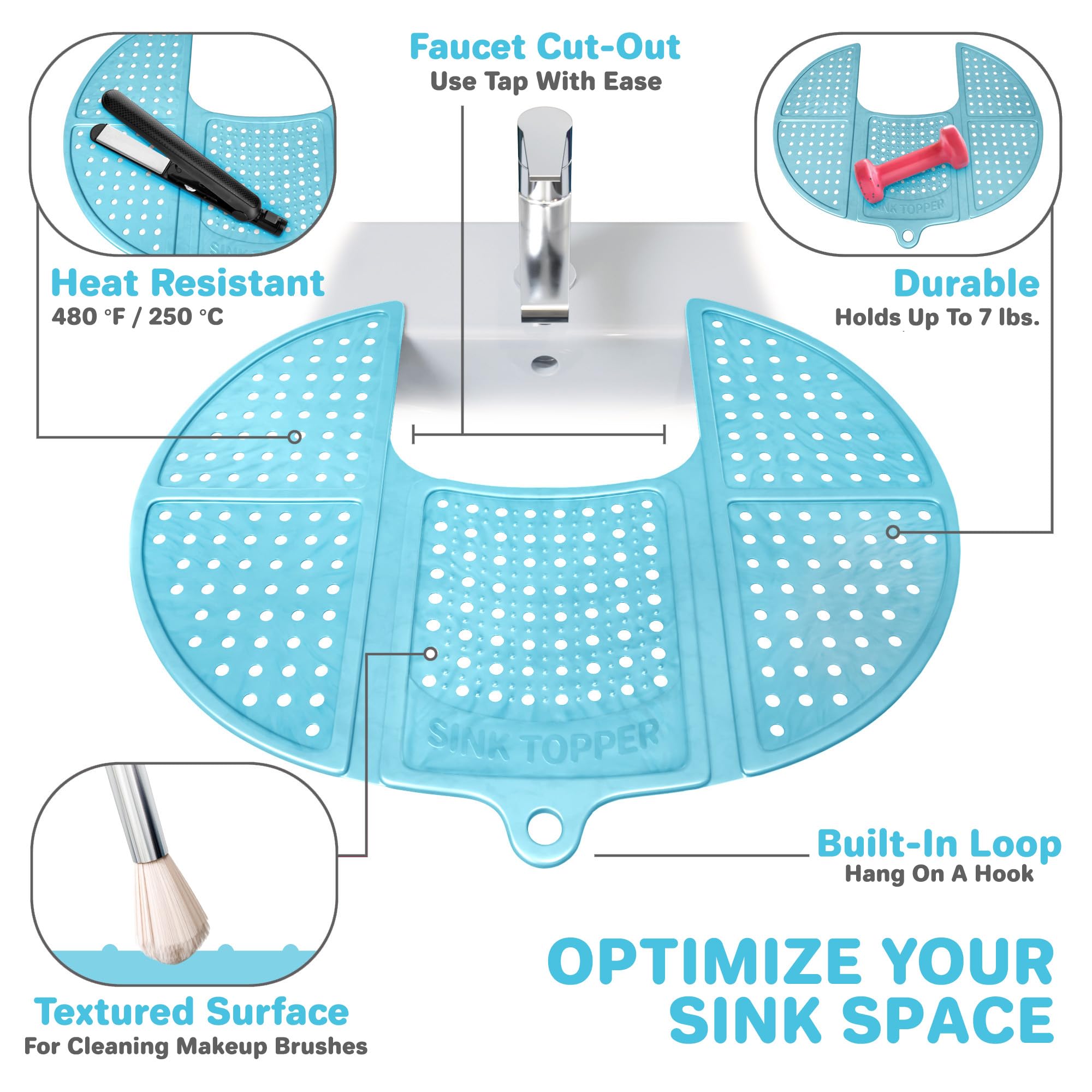 Sink Topper standard-size fits oval sinks for versatile placement.