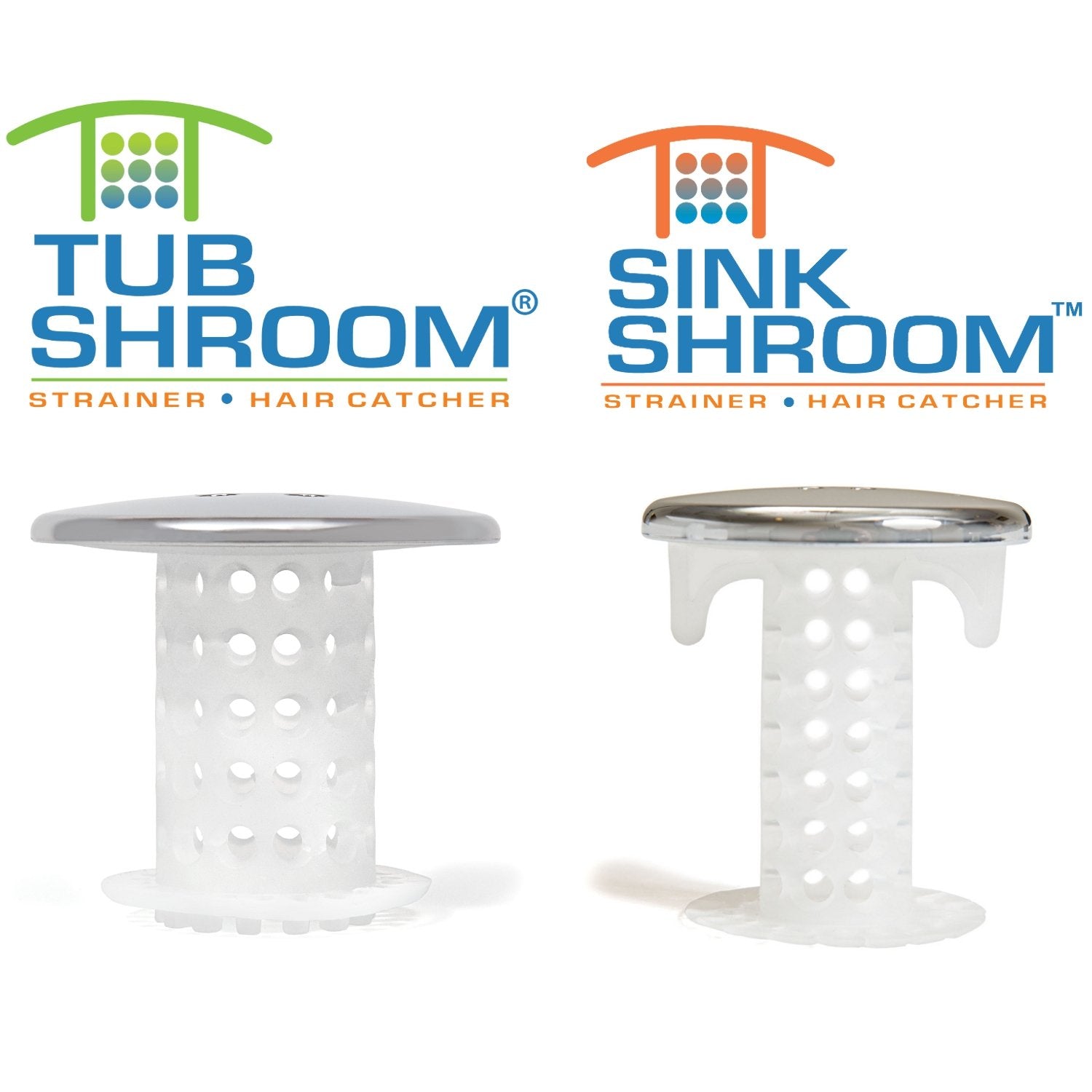 SinkShroom chrome bathroom sink drain catcher catching hair to prevent clogs.