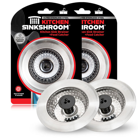 SinkShroom front view: stainless-steel sink strainer catches debris while preserving water flow.