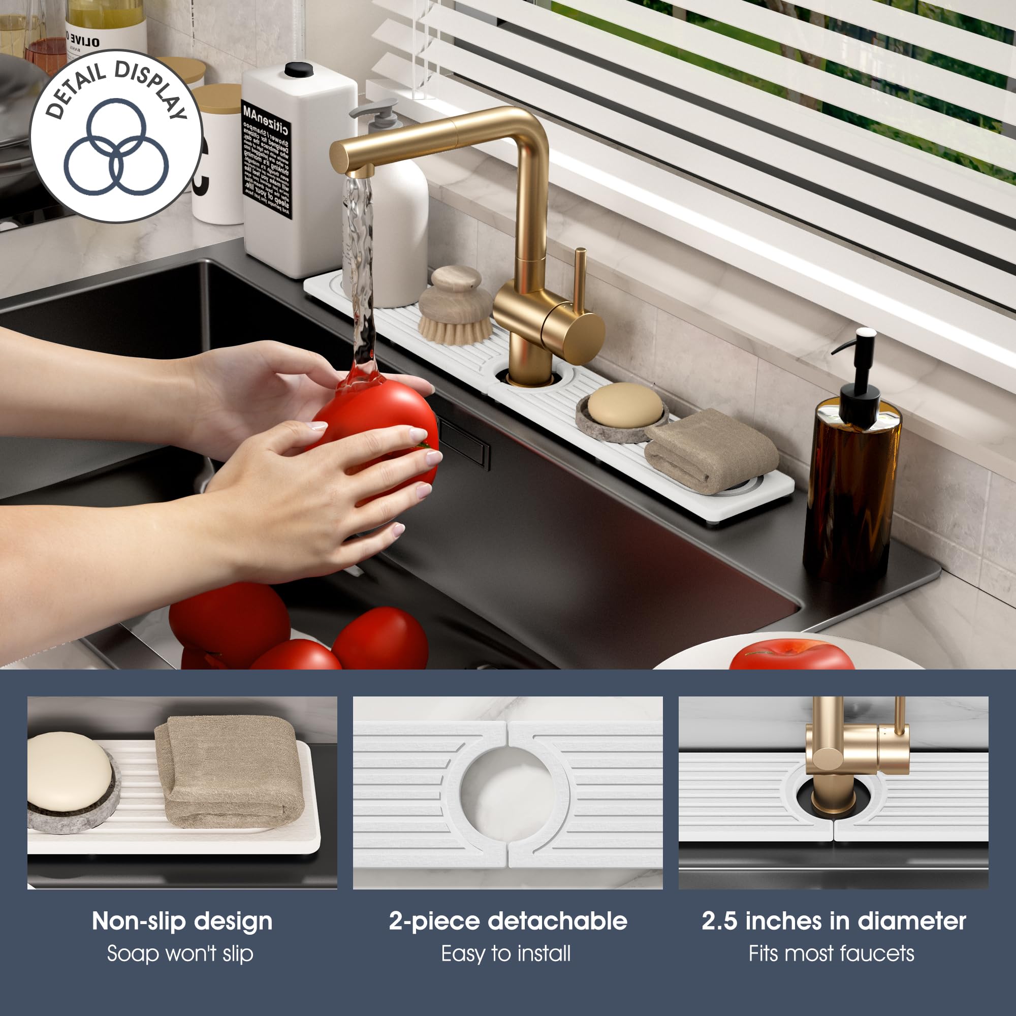 SINKXKOO easy-clean stone tray keeps surfaces tidy