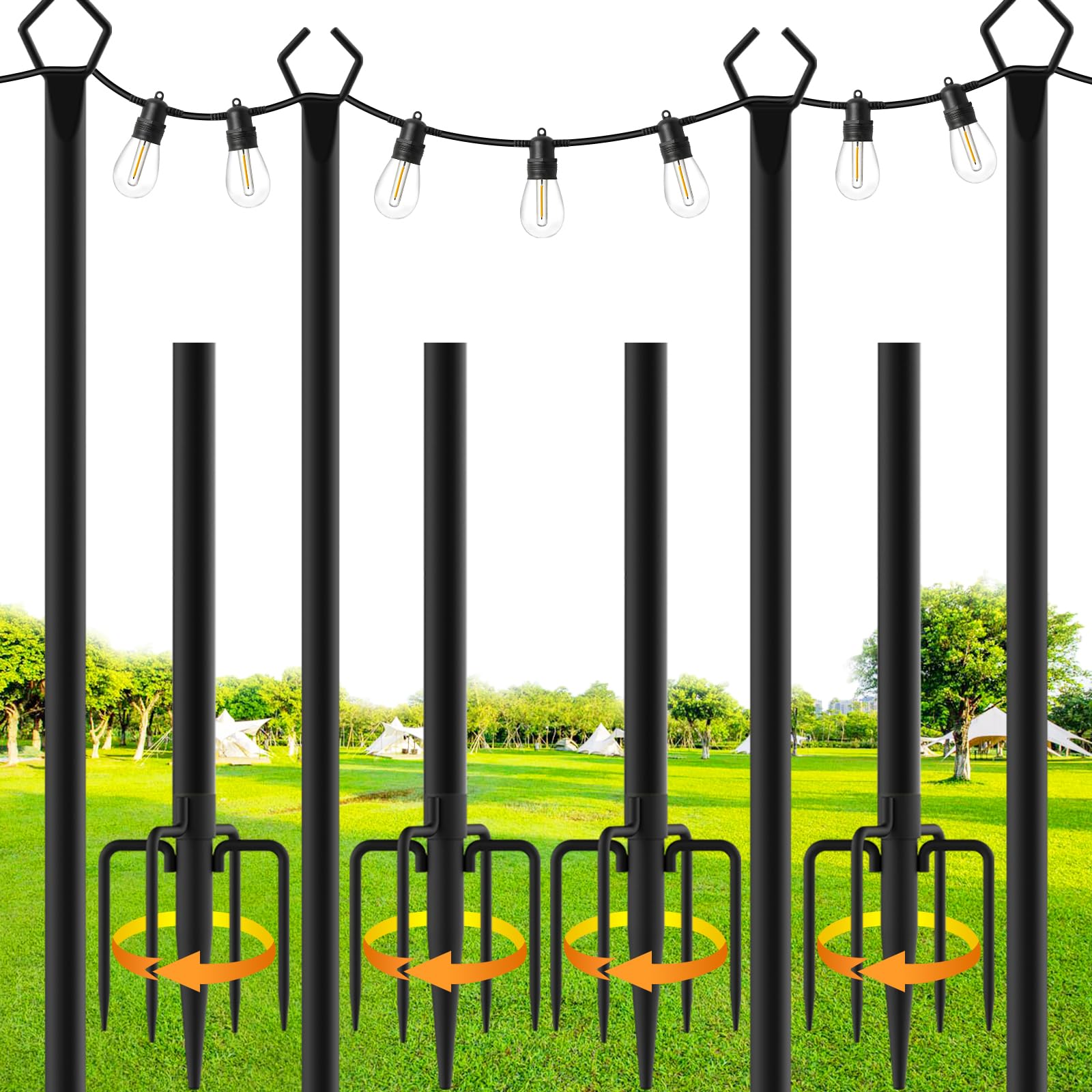 Sinley 10ft pole with fork secures outdoor string lights.