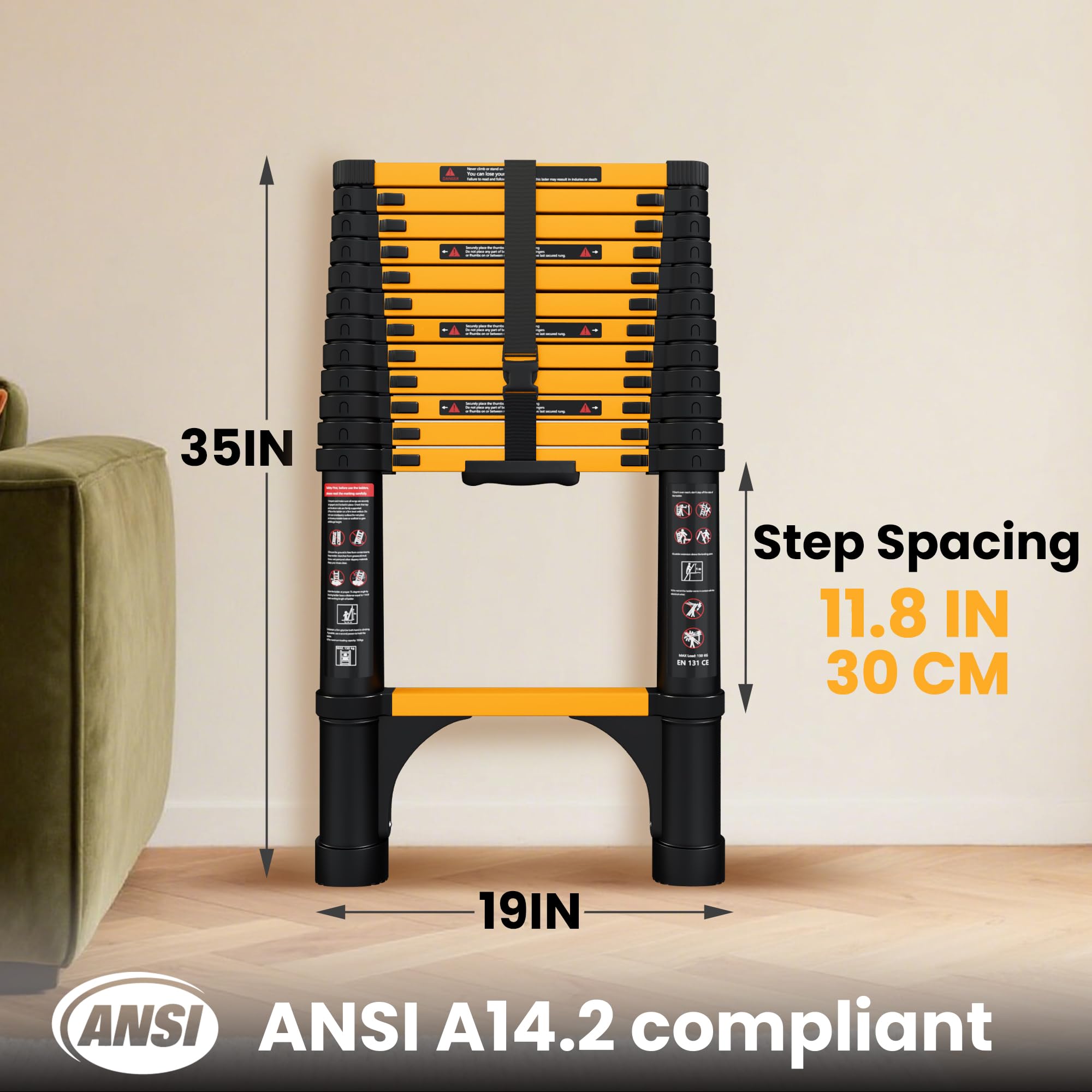 SINMEIRUN ladder showing safety locking latches for secure height adjustment.