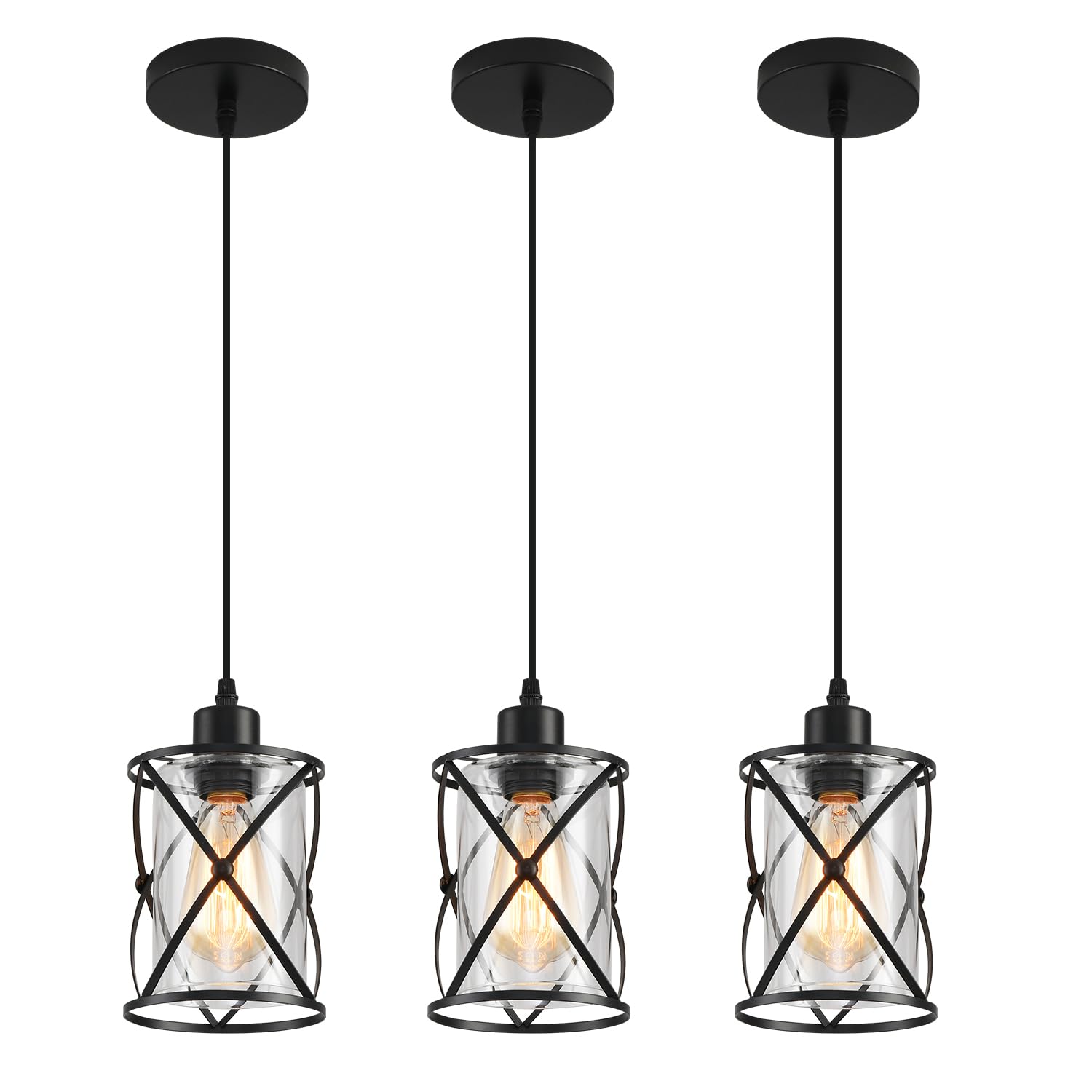 SINMILA 3 Lights pendant with glass shades and matte black finish for modern kitchen ambiance