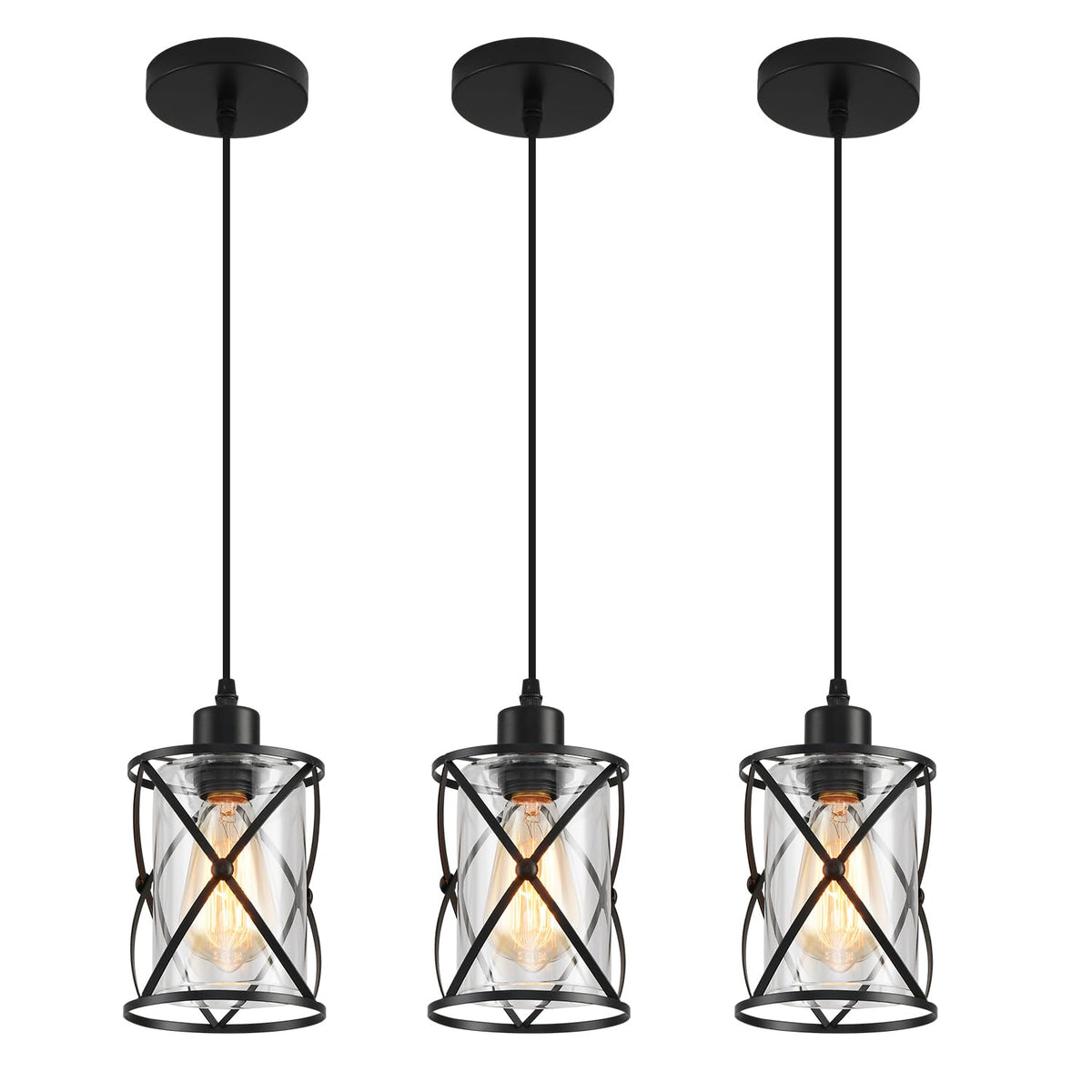 SINMILA 3 Lights pendant with glass shades and matte black finish for modern kitchen ambiance
