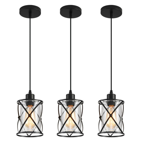 SINMILA 3 Lights pendant with glass shades and matte black finish for modern kitchen ambiance