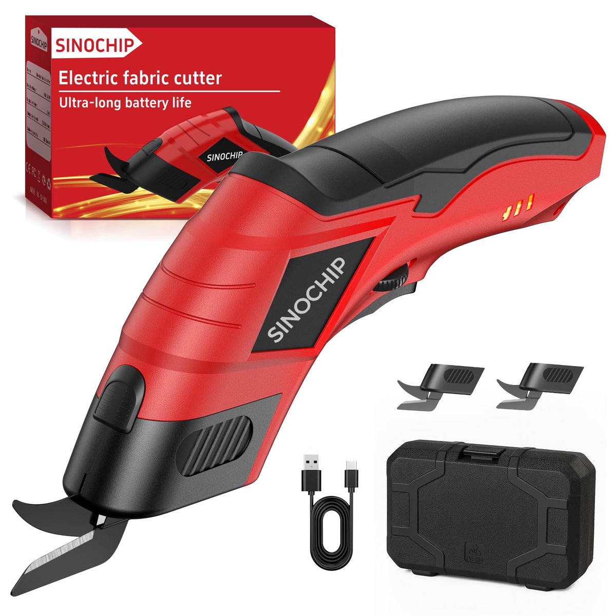 SINOCHIP electric scissors with full battery ready for long crafting sessions.