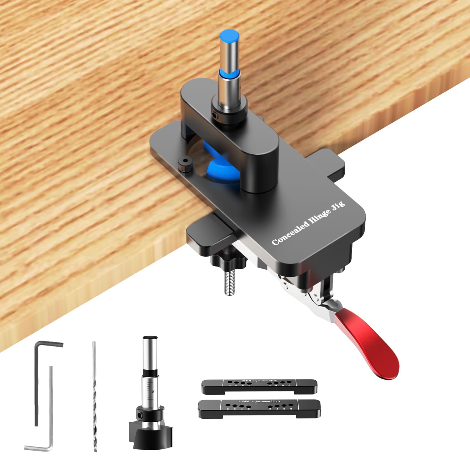 Sinpiode Concealed Hinge Jig with Quick Clamp stabilizes cabinet doors for precise alignment