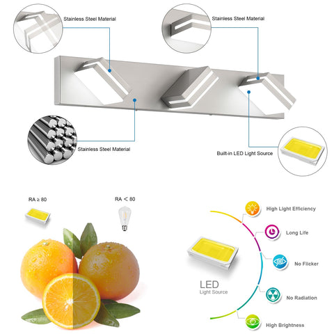 SineRise modern acrylic lampshade over mirror provides soft, glare-free illumination.