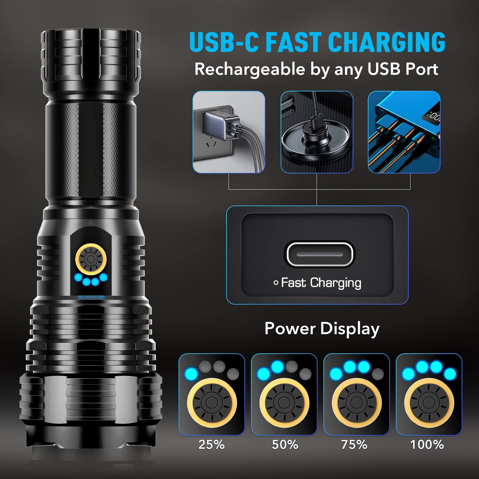 Sinvimes USB-C port for fast charging and convenient recharging on the go.