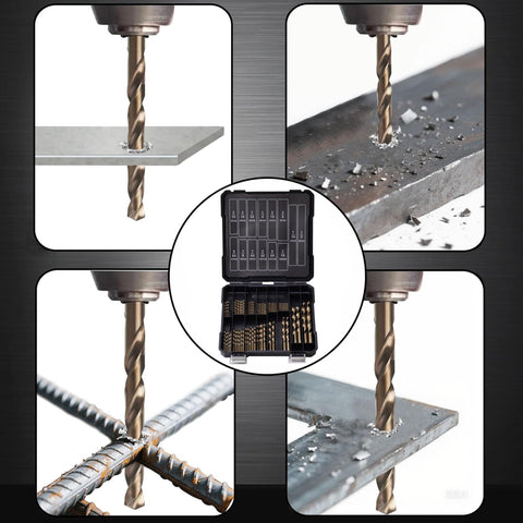 Sinyeenglon cobalt drill bits lid-labels view for quick size identification.
