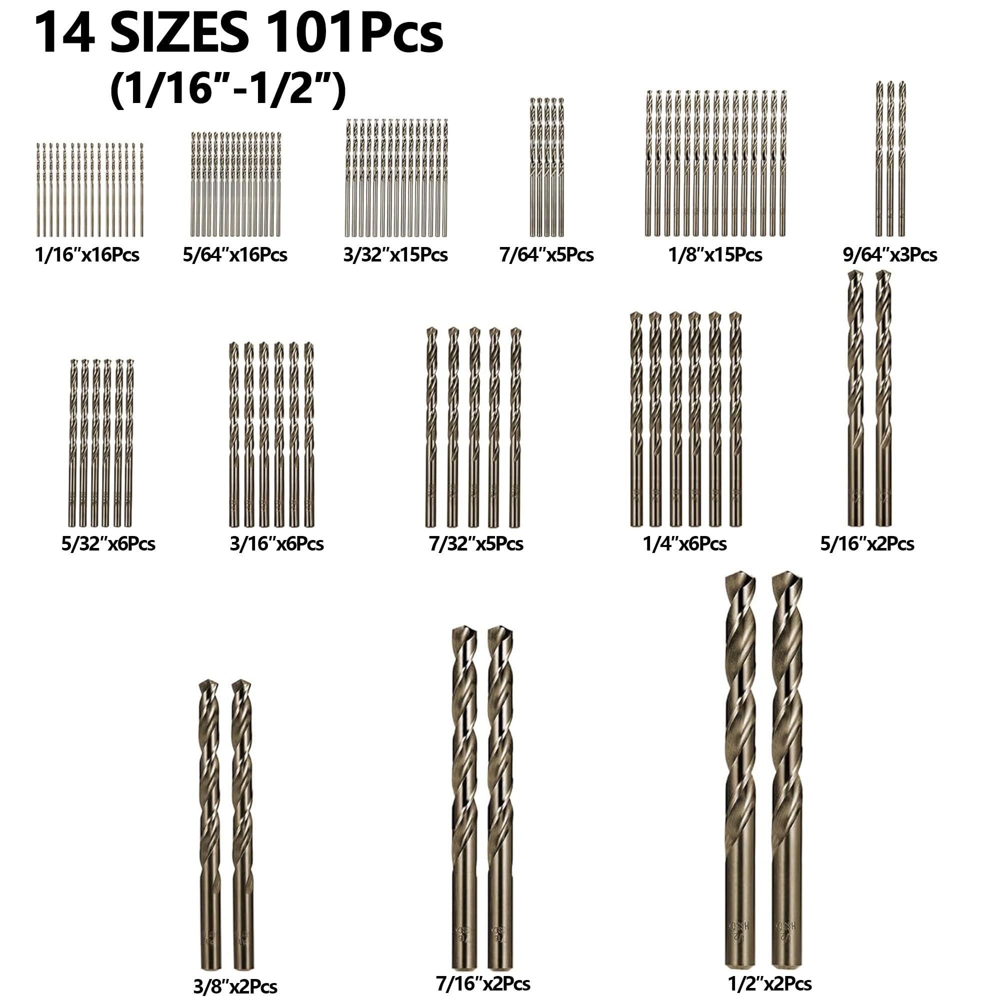 Sinyeenglon cobalt drill bits small-size closeup reveals versatile sizes.