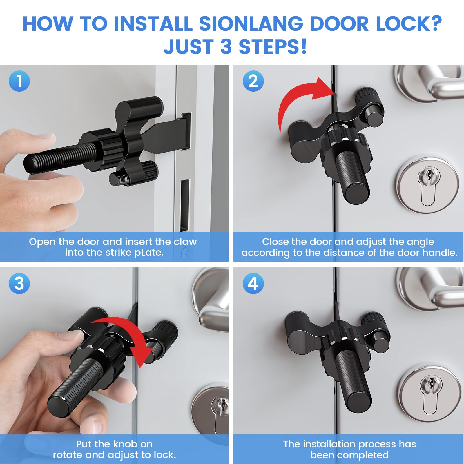 SIONLANG adjustable-thread door lock ensures a secure fit on varied door frames.