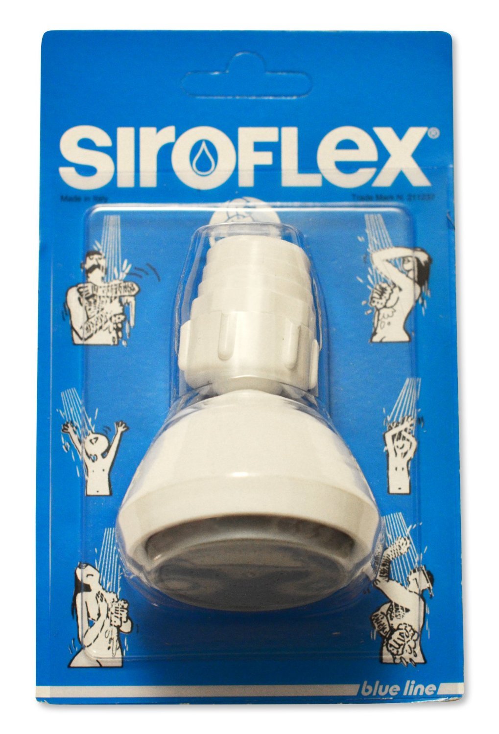 Siroflex showerhead from Italy, wide-angle view, highlights powerful high-flow spray.