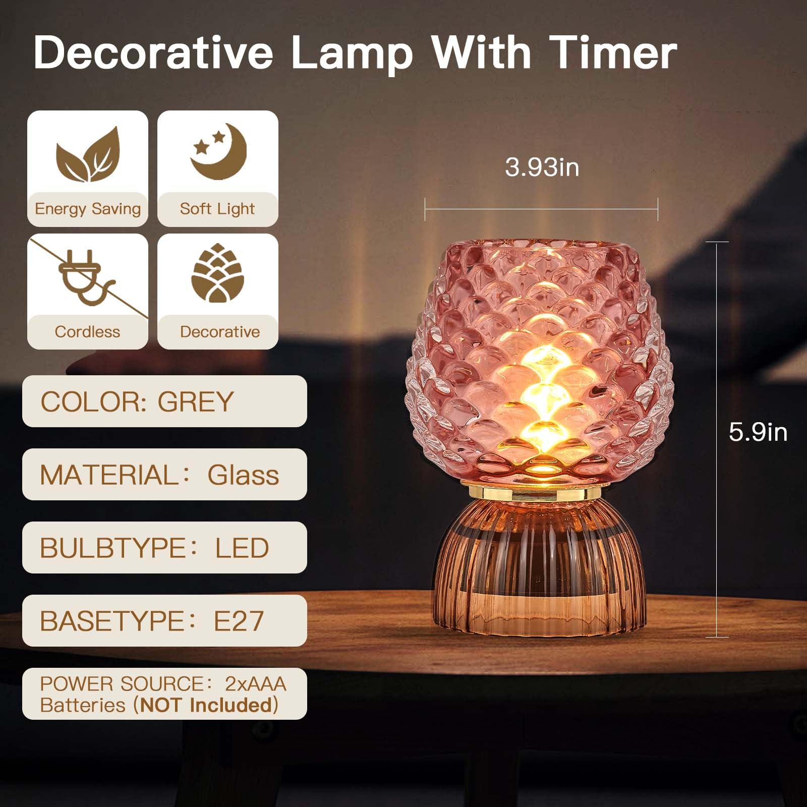 SisiHokai cordless glass table lamp placed on a shelf for portable mood lighting