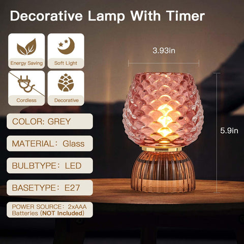 SisiHokai cordless glass table lamp placed on a shelf for portable mood lighting