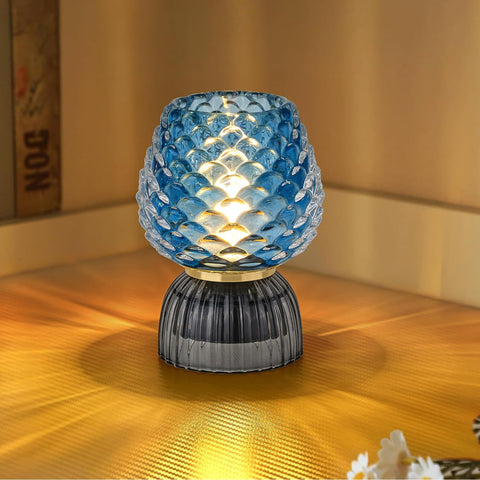 SisiHokai pinecone blue glass lamp front view adds cozy ambient decor