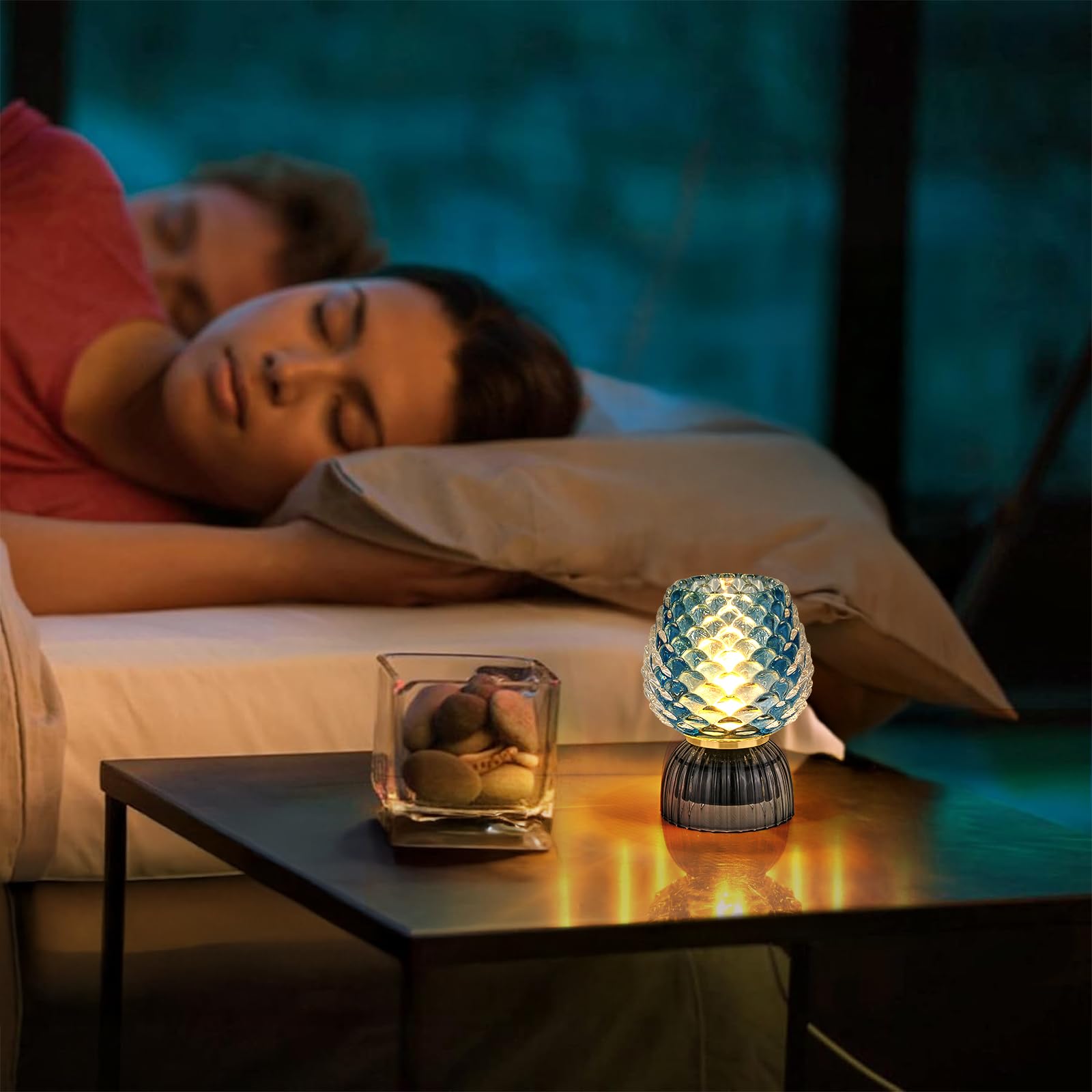 SisiHokai pinecone blue glass lamp gift-ready packaging