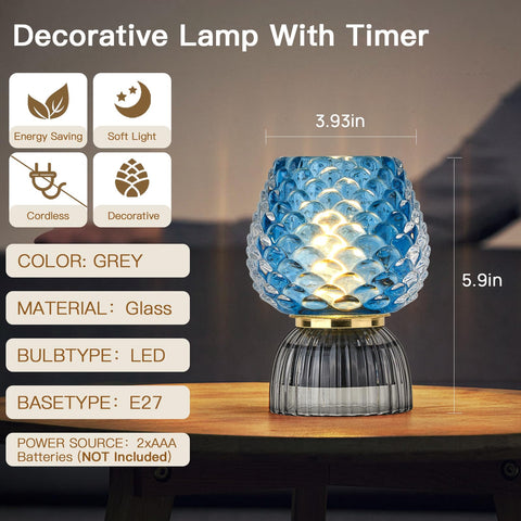 SisiHokai pinecone blue glass lamp glowing softly for evenings