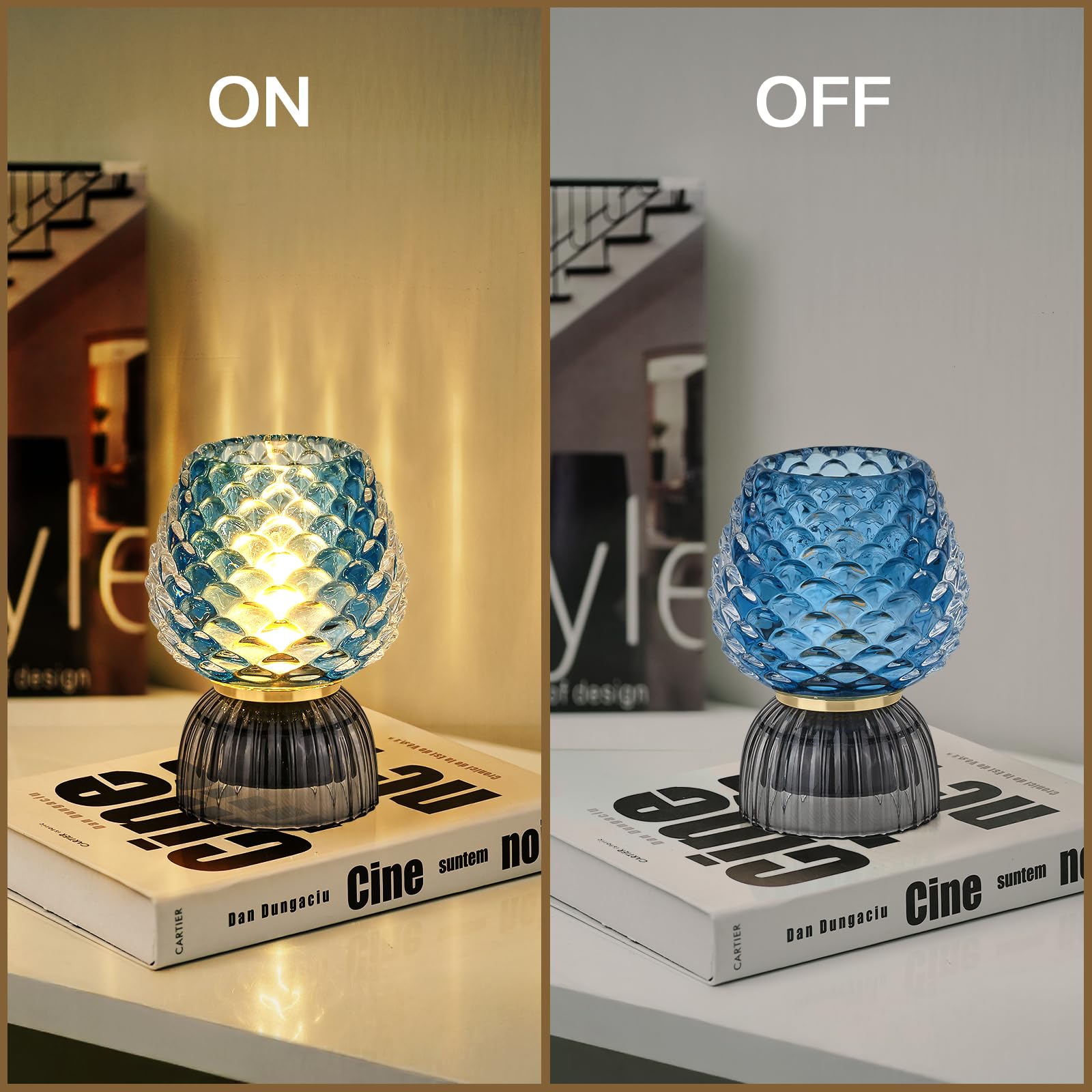 SisiHokai pinecone blue glass lamp in living room enhances charm