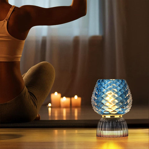 SisiHokai pinecone blue glass lamp on patio table portable lighting