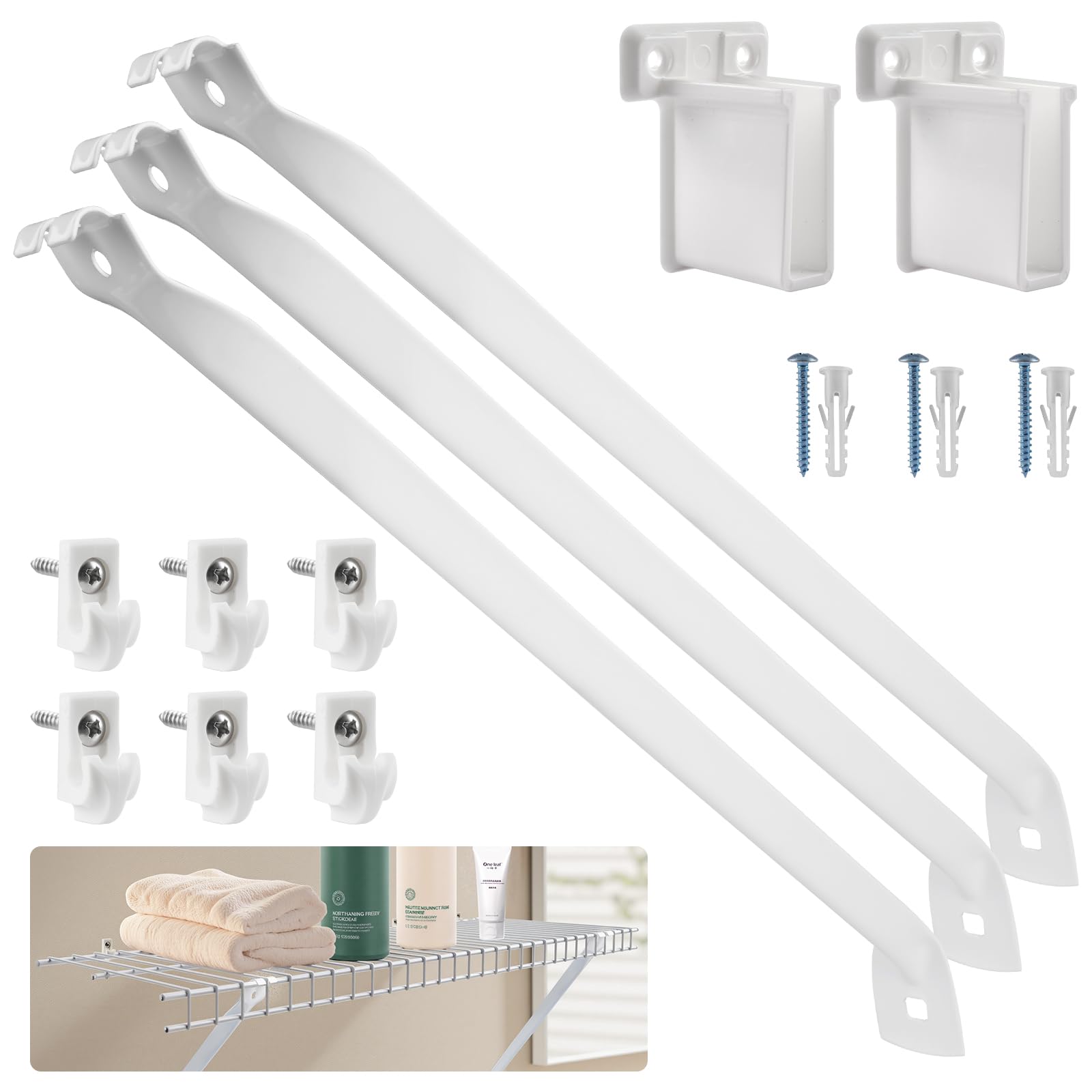 Sissinda 12-inch wire shelf brackets set front view showing sturdy epoxy-coated steel for secure shelves.