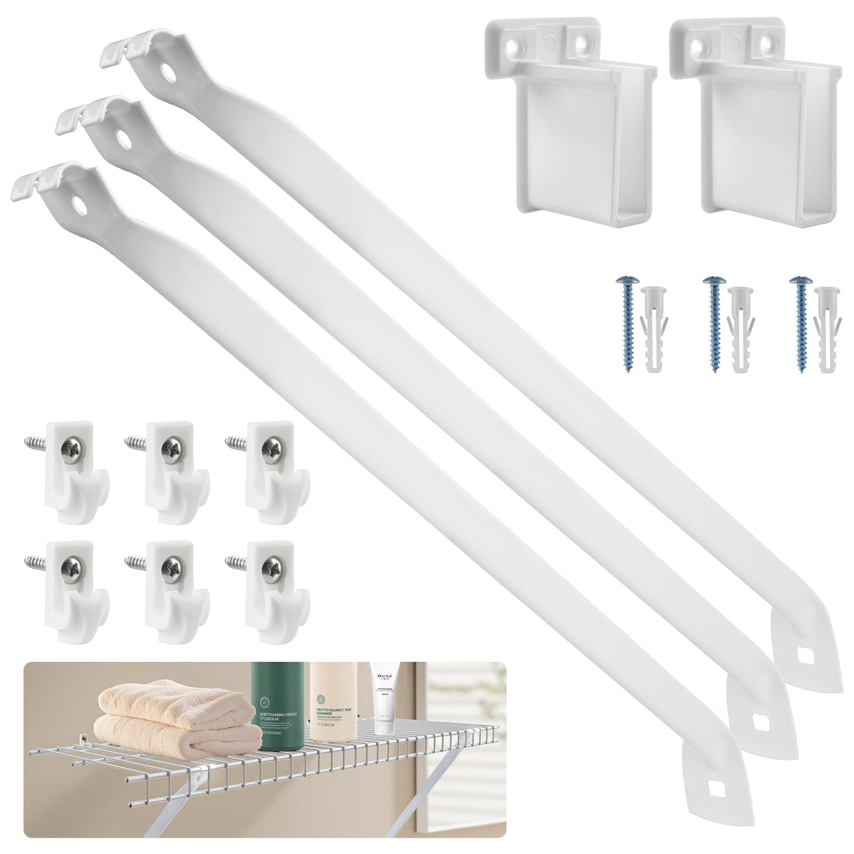 Sissinda 12-inch wire shelf brackets set front view showing sturdy epoxy-coated steel for secure shelves.