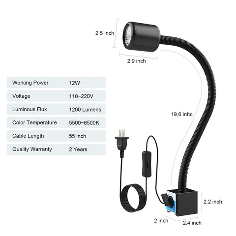 Strong magnetic base securely attaches to metal surfaces for steady work lighting.