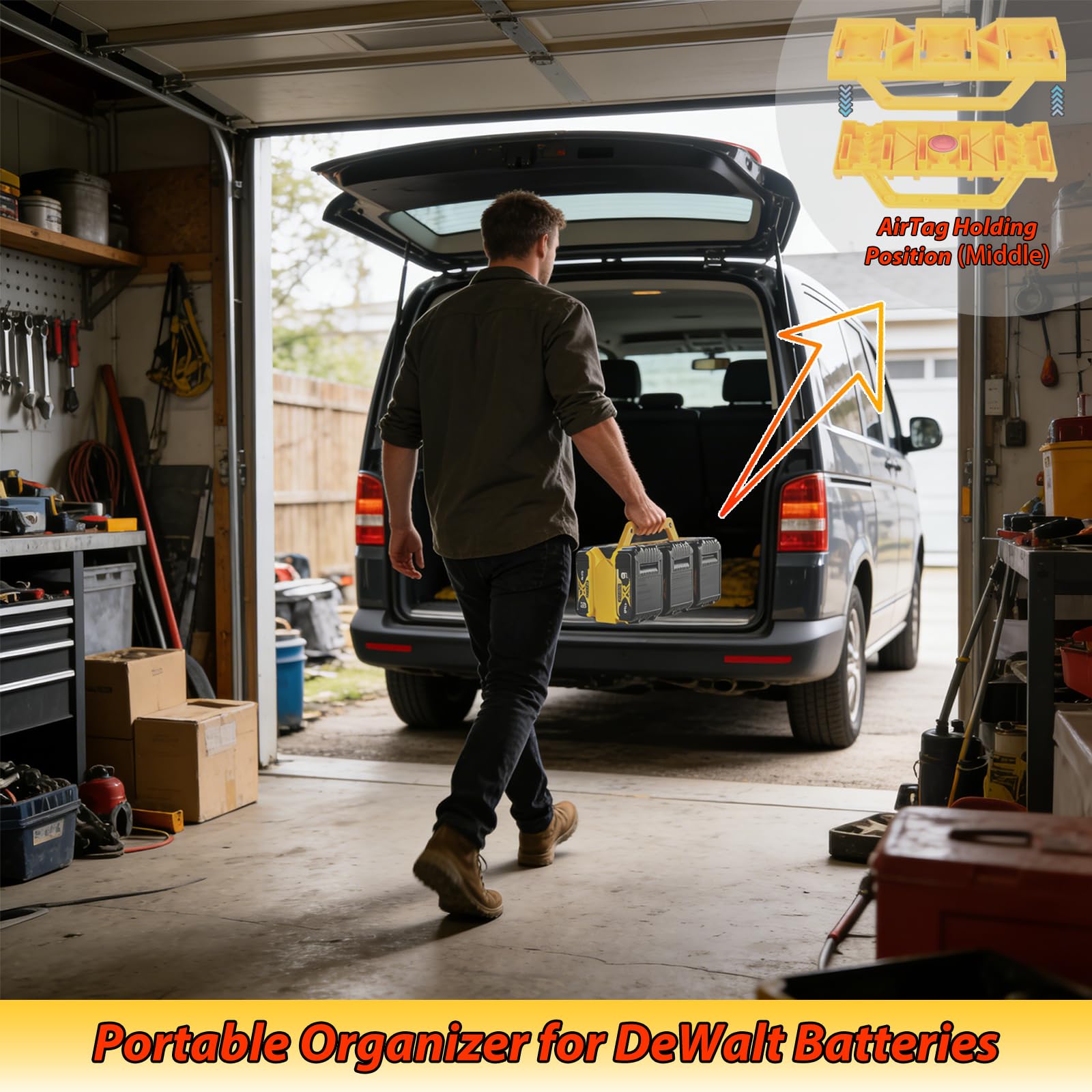 Sivsis DeWalt battery holder compact design for easy transport.