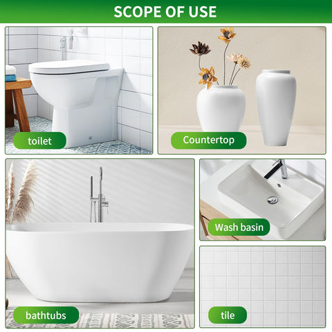 Six Foxes multipurpose refinishing for tub and tile on ceramic, porcelain, or fiberglass.