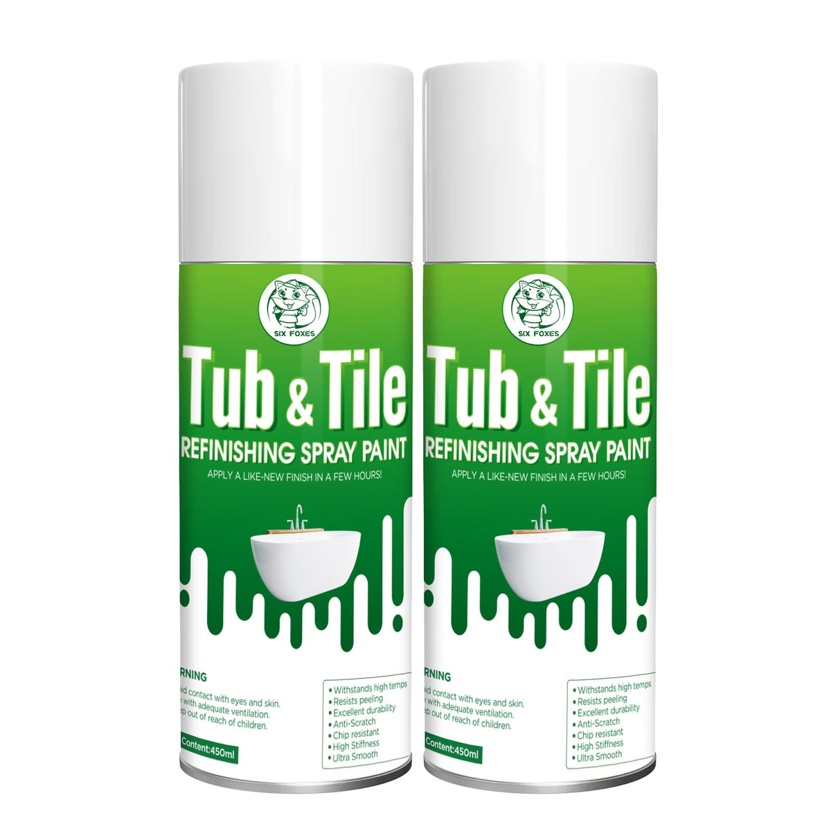 Six Foxes tub-tile spray white front view can for durable bathroom refinishing