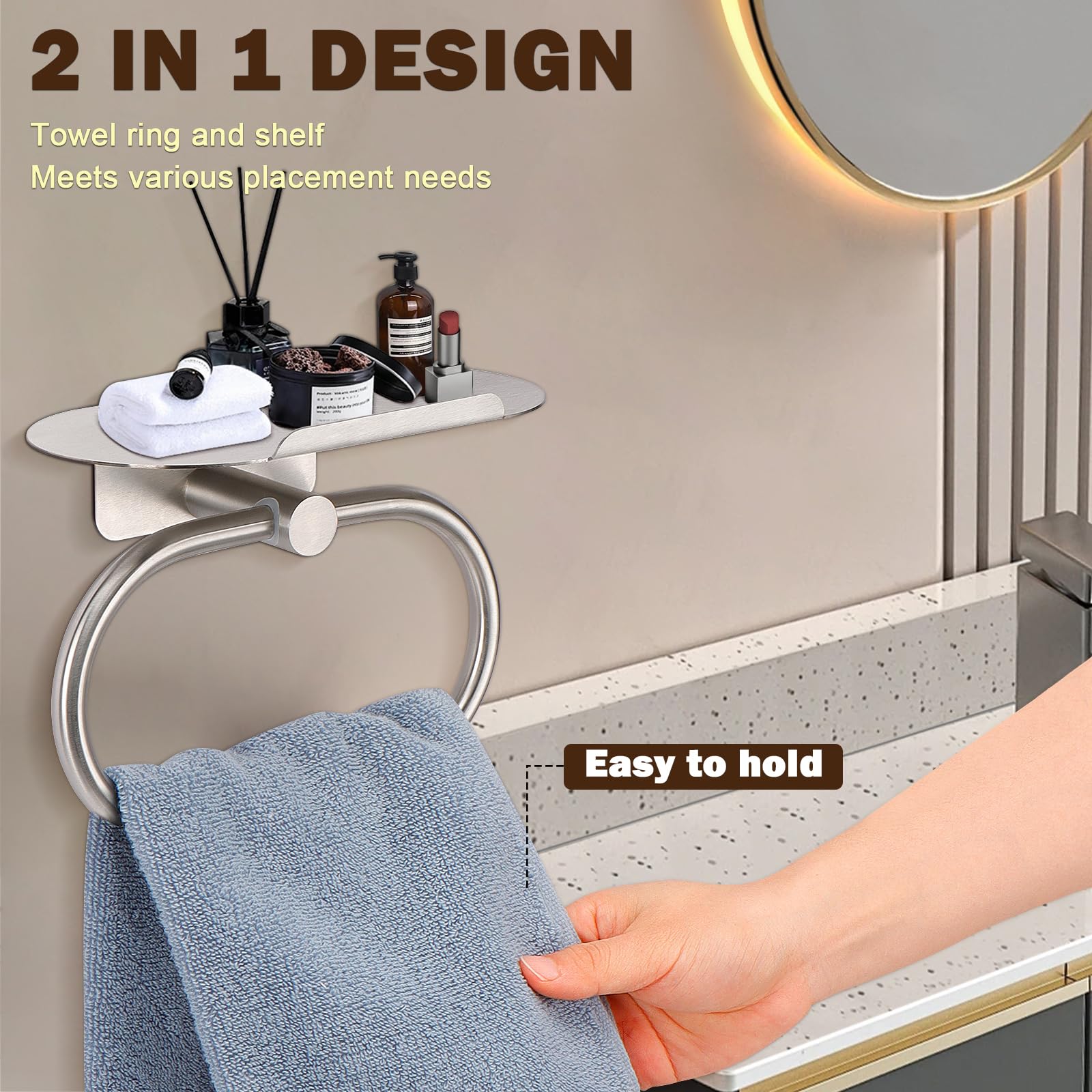 Siyzda 2-in-1 towel ring and shelf design for compact storage