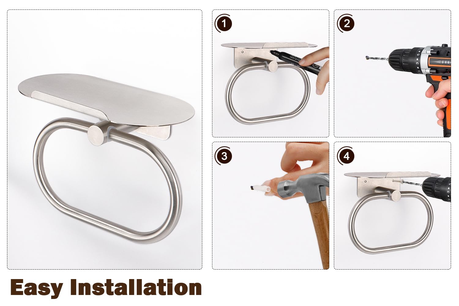 Siyzda 304 stainless steel towel ring with shelf resists rust in wet environments