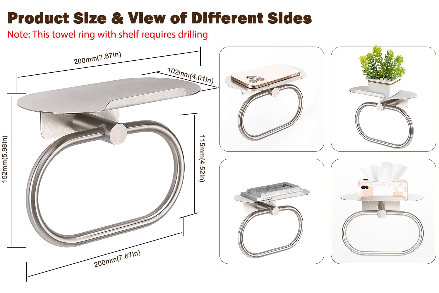 Siyzda small-space bathroom solution featuring towel ring and shelf