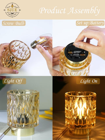 SJIE cordless lamp pictured on a nightstand for bedside lighting.